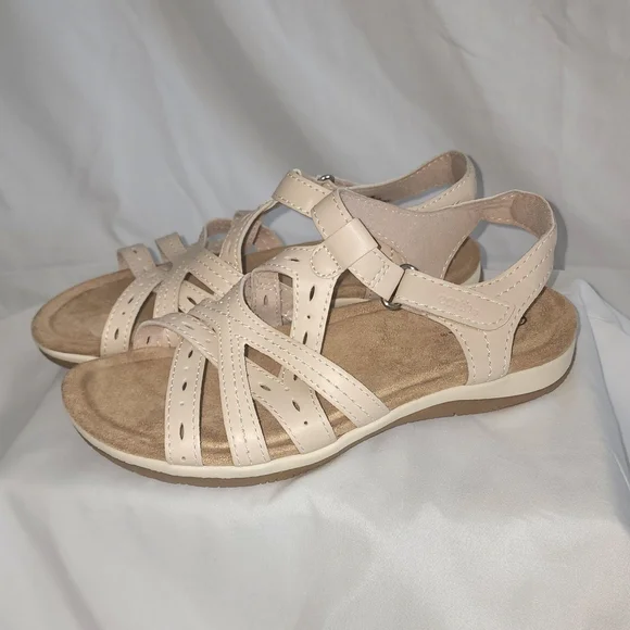 Earth Origins Cream Tan Strappy Sandals - Picture 2 of 3